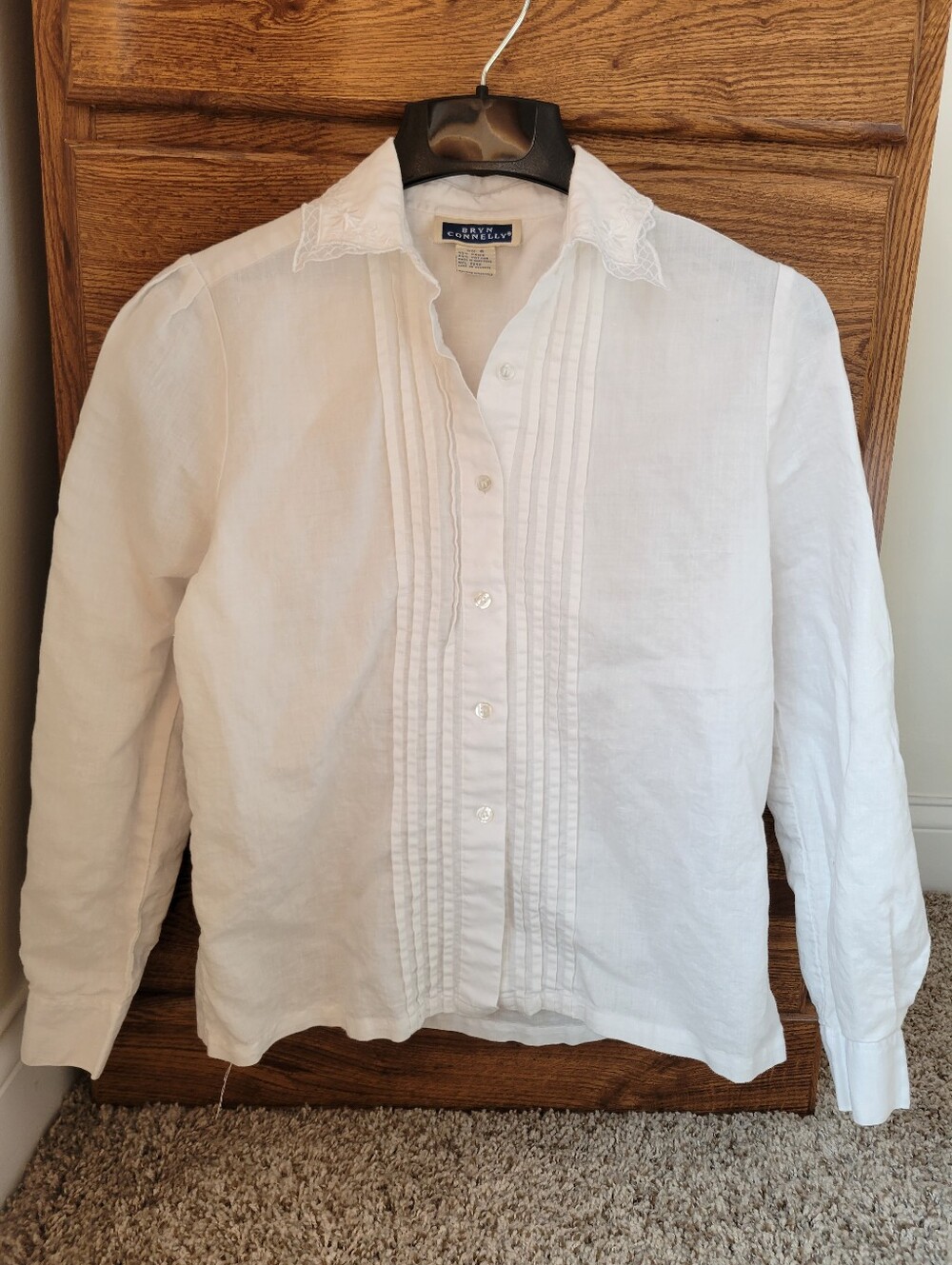 90s Vintage Cottagecore Ivory Cotton Long-sleeve Blouse (Small)